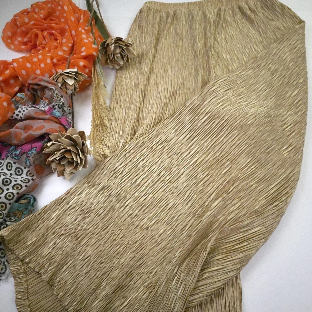 C'est Duo Gold Wide-Leg Pleated Pants Sz L - Picture 5 of 10